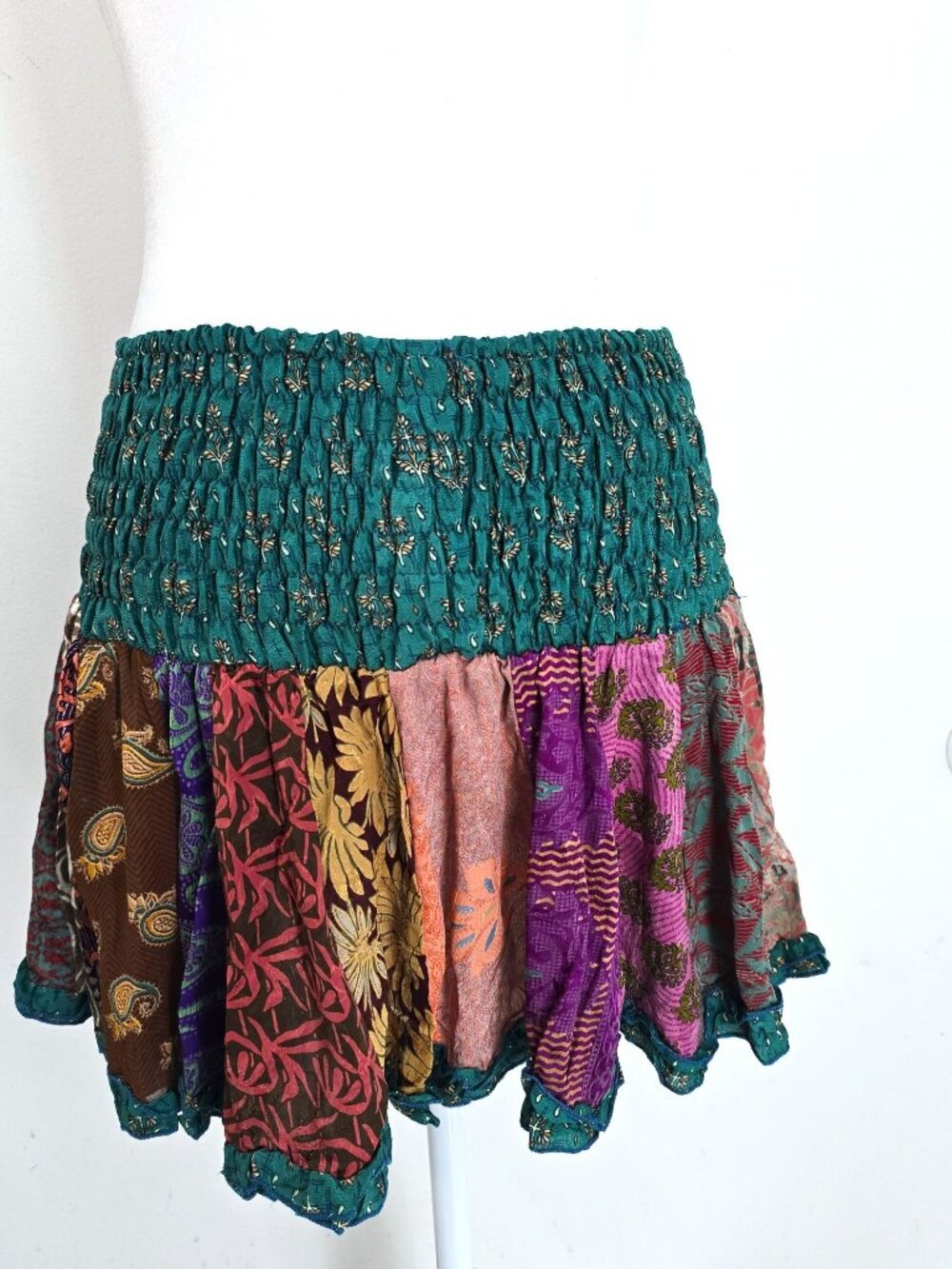 MOshka Ibiza Silk Patchwork MIni Skirt Hippie Boho Gypsy Colorful Skirt Women OS
